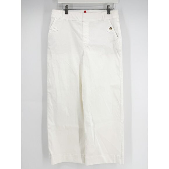 SPANX Stretch Twill Cropped Wide Leg Pants Womens XL Bright White Sailor Buttons - Picture 2 of 8